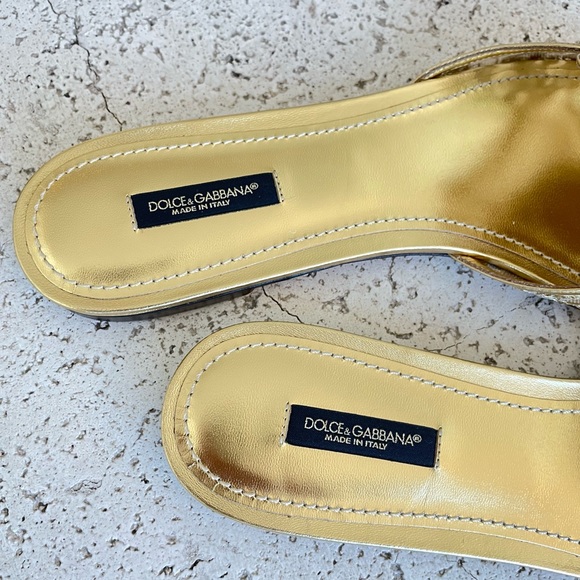 DOLCE & GABBANA 🍋 Leather Sandals with Gold Lace. Size EU 41. - Picture 2 of 13